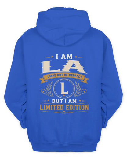 LA KT88-V9 - Personalized “I Am NAME I May Not Be Perfect, But I Am Limited Edition” - Unisex Hoodie - Royal