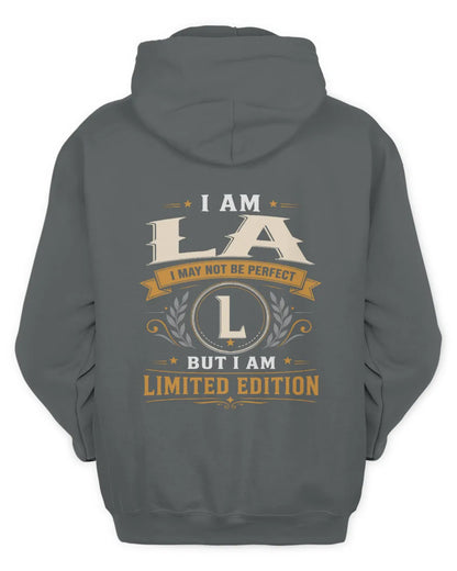 LA KT88-V9 - Personalized “I Am NAME I May Not Be Perfect, But I Am Limited Edition” - Unisex Hoodie - Charcoal