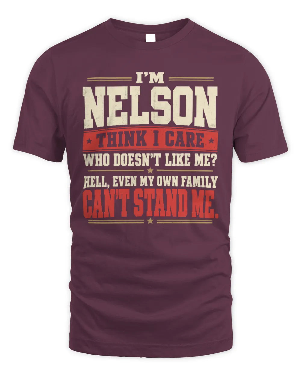 NELSON-KTL06-H009 I’m [NAME] – Think I Care? Personalized Funny T-Shirt - Unisex Standard T-Shirt - Maroon