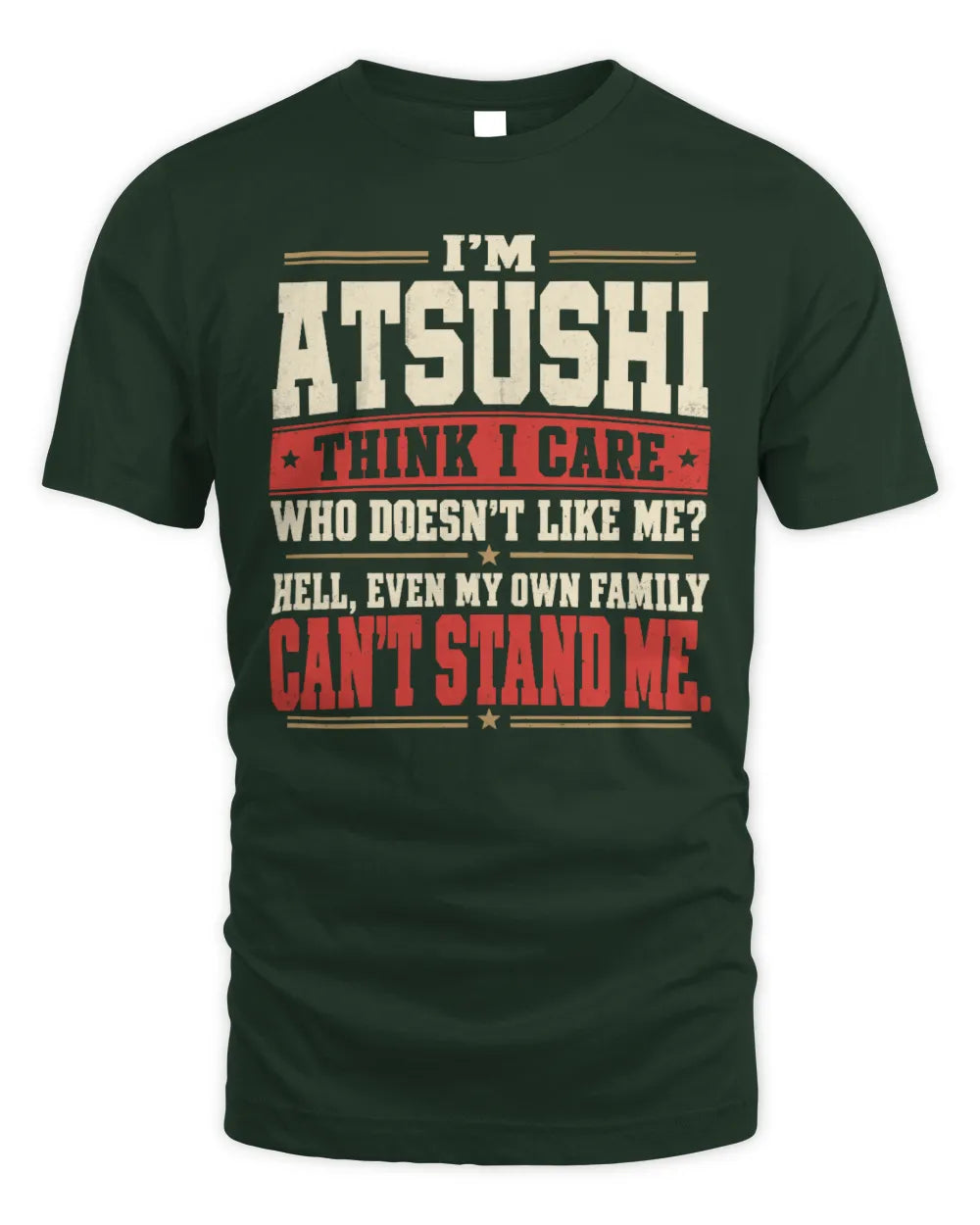 ATSUSHI-KTL06-H009 I’m [NAME] – Think I Care? Personalized Funny T-Shirt - Unisex Standard T-Shirt - Forest Green