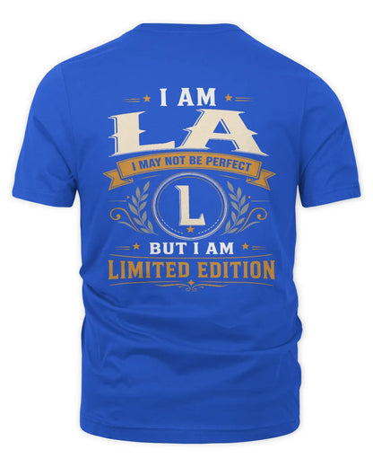 LA KT88-V9 - Personalized “I Am NAME I May Not Be Perfect, But I Am Limited Edition” - Unisex Premium T-Shirt - Royal