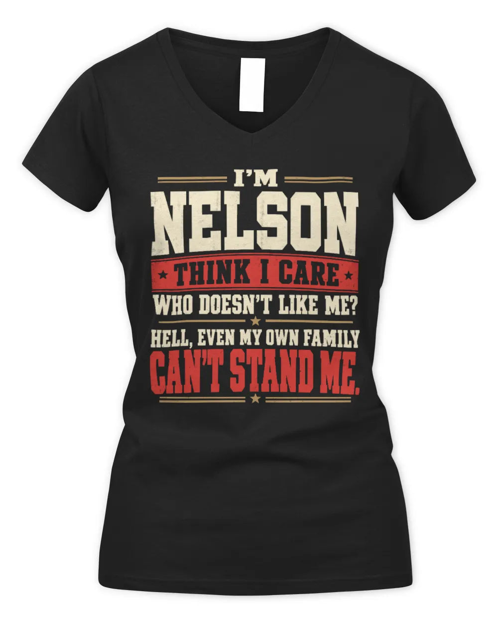 NELSON-KTL06-H009 I’m [NAME] – Think I Care? Personalized Funny T-Shirt - Women's V-Neck T-Shirt - Black