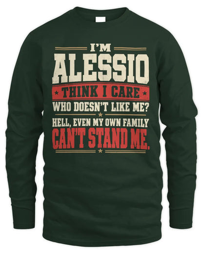 ALESSIO-KTL06-H009 I’m [NAME] – Think I Care? Personalized Funny T-Shirt - Men's Long Sleeved T-Shirt - Forest Green