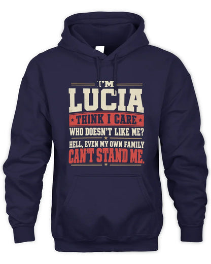 LUCIA-KTL06-H009 I’m [NAME] – Think I Care? Personalized Funny T-Shirt - Unisex Hoodie - Navy