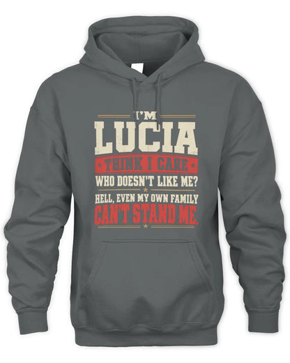 LUCIA-KTL06-H009 I’m [NAME] – Think I Care? Personalized Funny T-Shirt - Unisex Hoodie - Charcoal