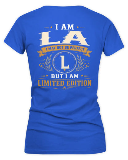 LA KT88-V9 - Personalized “I Am NAME I May Not Be Perfect, But I Am Limited Edition” - Women's V-Neck T-Shirt - Royal
