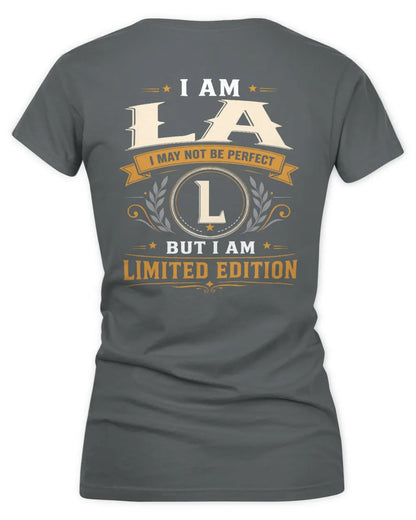 LA KT88-V9 - Personalized “I Am NAME I May Not Be Perfect, But I Am Limited Edition” - Women's V-Neck T-Shirt - Charcoal
