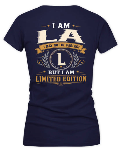 LA KT88-V9 - Personalized “I Am NAME I May Not Be Perfect, But I Am Limited Edition” - Women's V-Neck T-Shirt - Navy