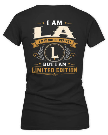 LA KT88-V9 - Personalized “I Am NAME I May Not Be Perfect, But I Am Limited Edition” - Women's V-Neck T-Shirt - Black