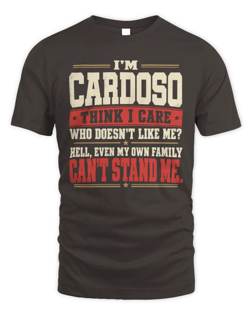 CARDOSO-KTL06-H009 I’m [NAME] – Think I Care? Personalized Funny T-Shirt - Unisex Standard T-Shirt - Dark Chocolate