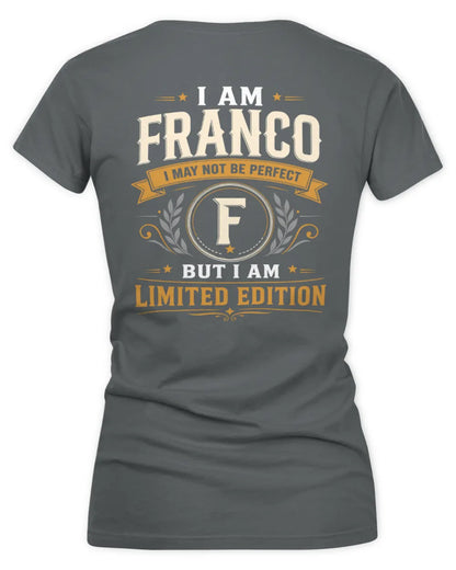 FRANCO KT88-V9 - Personalized “I Am NAME I May Not Be Perfect, But I Am Limited Edition” - Women's V-Neck T-Shirt - Charcoal