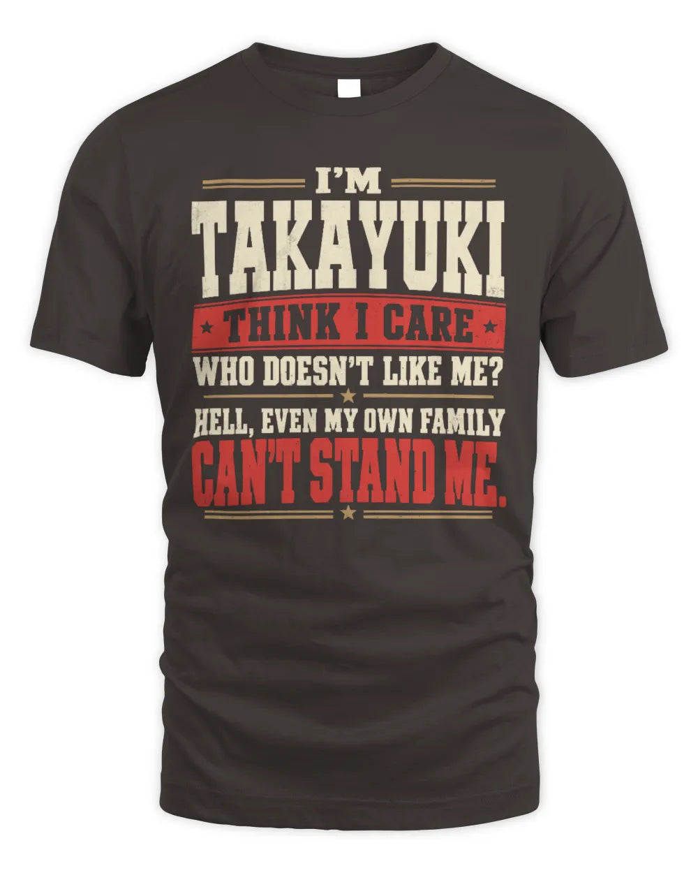 TAKAYUKI-KTL06-H009 I’m [NAME] – Think I Care? Personalized Funny T-Shirt - Unisex Standard T-Shirt - Dark Chocolate