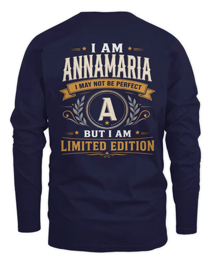 ANNAMARIA KT88-V9 - Personalized “I Am NAME I May Not Be Perfect, But I Am Limited Edition” - Men's Long Sleeved T-Shirt - Navy