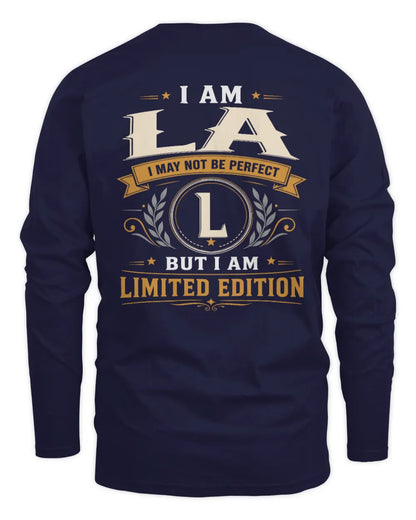LA KT88-V9 - Personalized “I Am NAME I May Not Be Perfect, But I Am Limited Edition” - Men's Long Sleeved T-Shirt - Navy