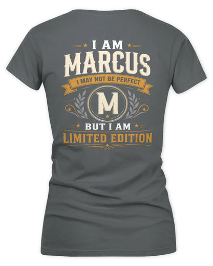 MARCUS KT88-V9 - Personalized “I Am NAME I May Not Be Perfect, But I Am Limited Edition” - Women's V-Neck T-Shirt - Charcoal