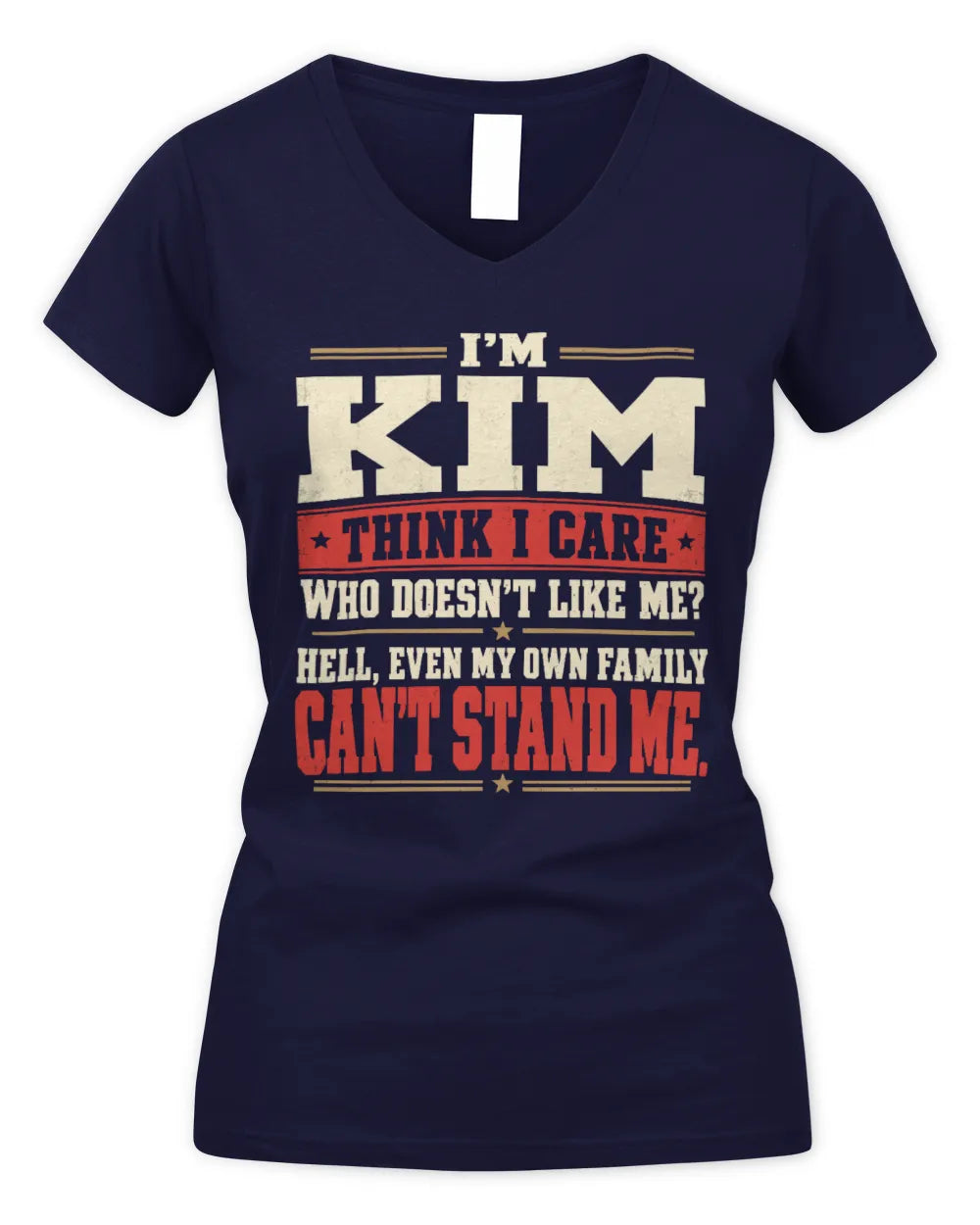 KIM-KTL06-H009 I’m [NAME] – Think I Care? Personalized Funny T-Shirt - Women's V-Neck T-Shirt - Navy
