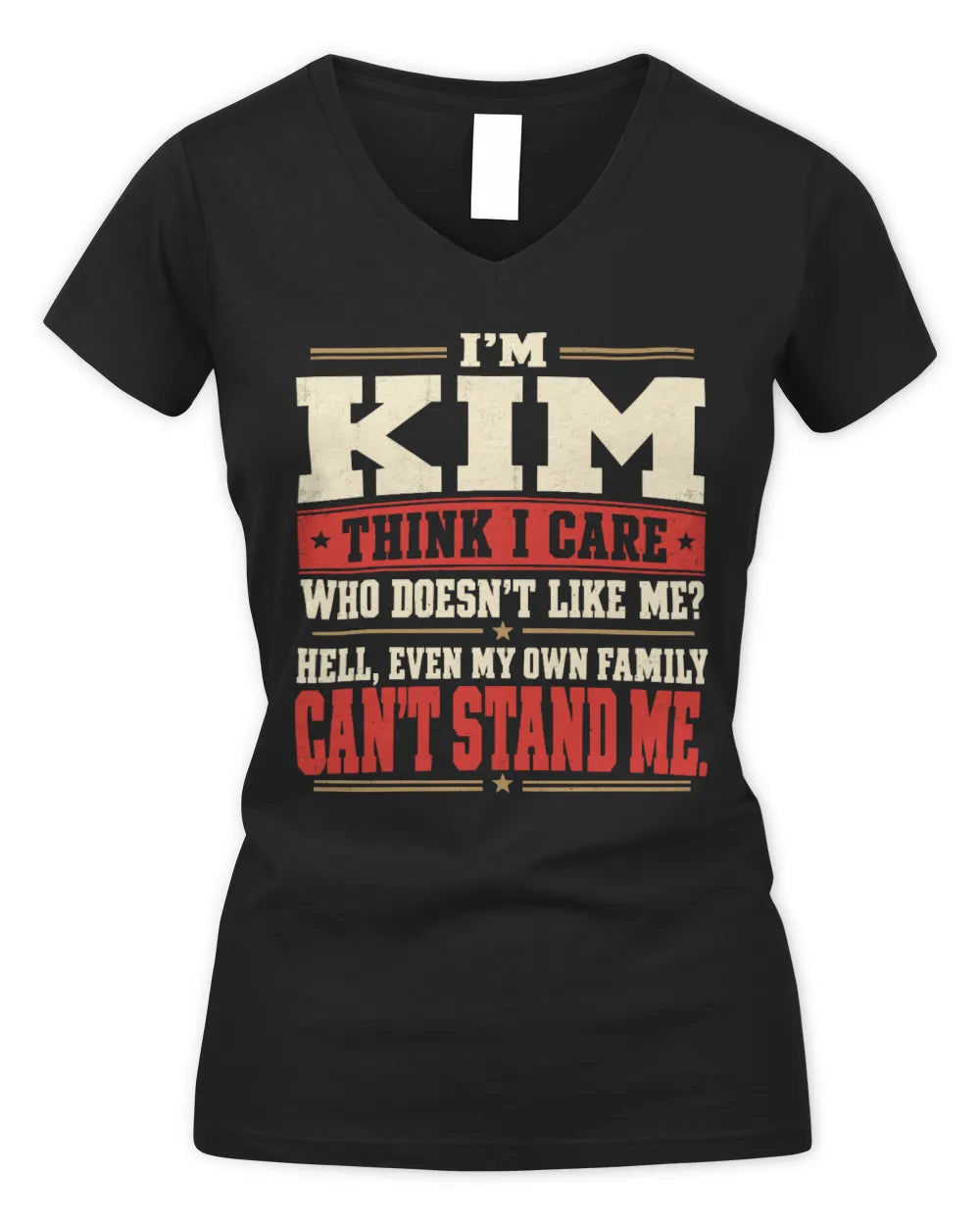 KIM-KTL06-H009 I’m [NAME] – Think I Care? Personalized Funny T-Shirt - Women's V-Neck T-Shirt - Black