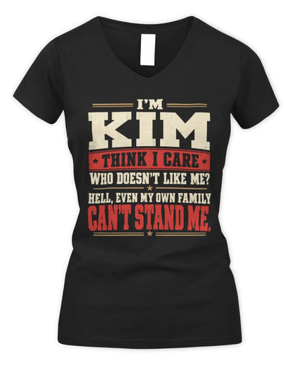 KIM-KTL06-H009 I’m [NAME] – Think I Care? Personalized Funny T-Shirt - Women's V-Neck T-Shirt - Black
