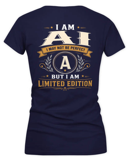 AI KT88-V9 - Personalized “I Am NAME I May Not Be Perfect, But I Am Limited Edition” - Women's V-Neck T-Shirt - Navy