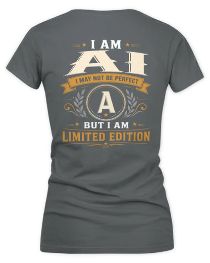 AI KT88-V9 - Personalized “I Am NAME I May Not Be Perfect, But I Am Limited Edition” - Women's V-Neck T-Shirt - Charcoal