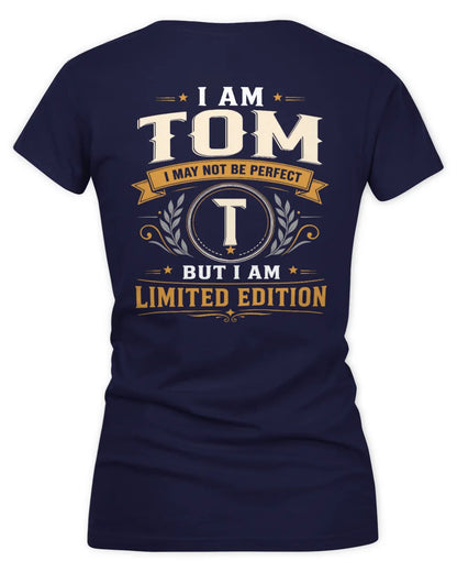 TOM KT88-V9 - Personalized “I Am NAME I May Not Be Perfect, But I Am Limited Edition” - Women's V-Neck T-Shirt - Navy