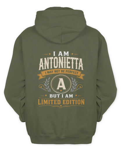 ANTONIETTA KT88-V9 - Personalized “I Am NAME I May Not Be Perfect, But I Am Limited Edition” - Unisex Hoodie - Military Green