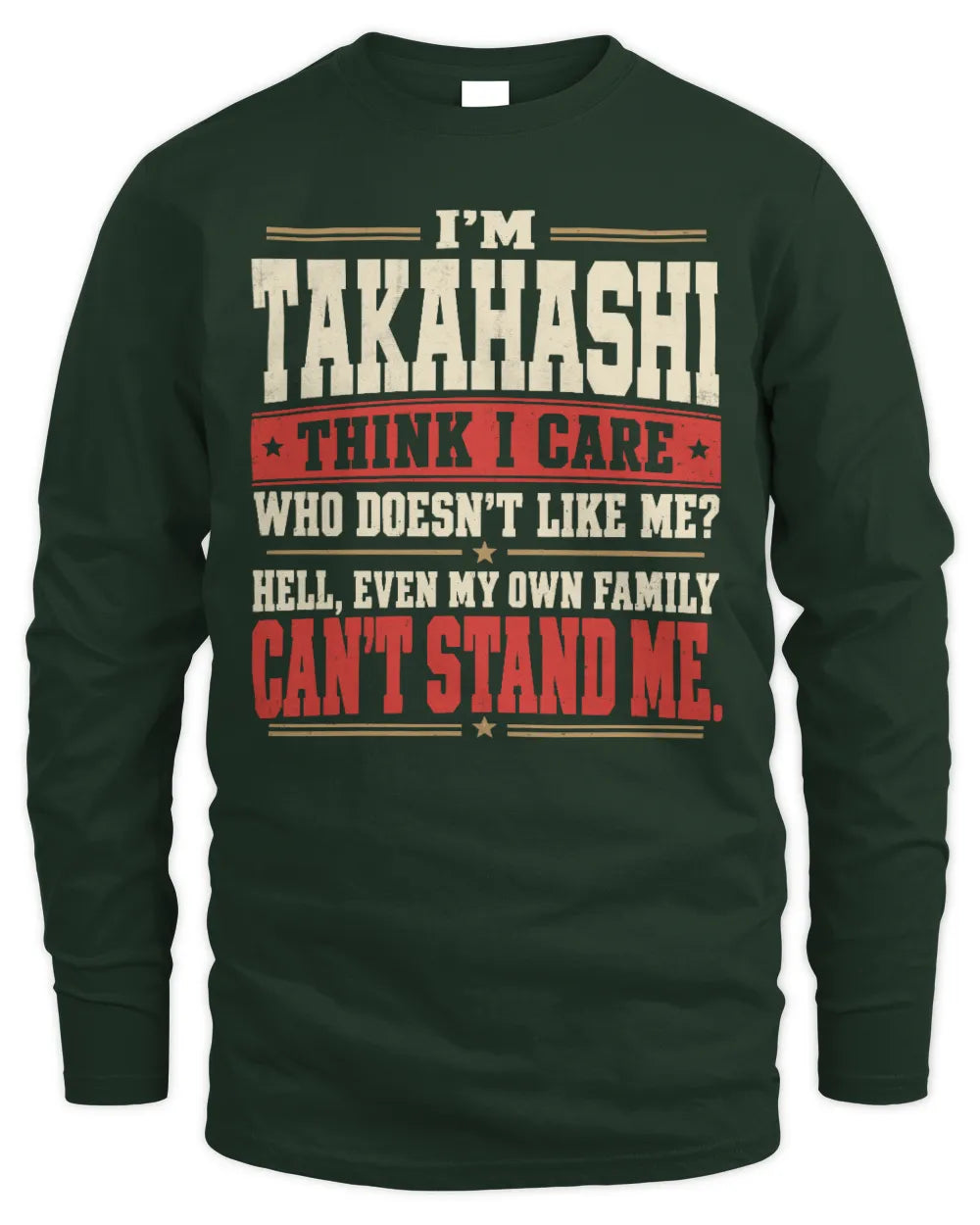 TAKAHASHI-KTL06-H009 I’m [NAME] – Think I Care? Personalized Funny T-Shirt - Men's Long Sleeved T-Shirt - Forest Green