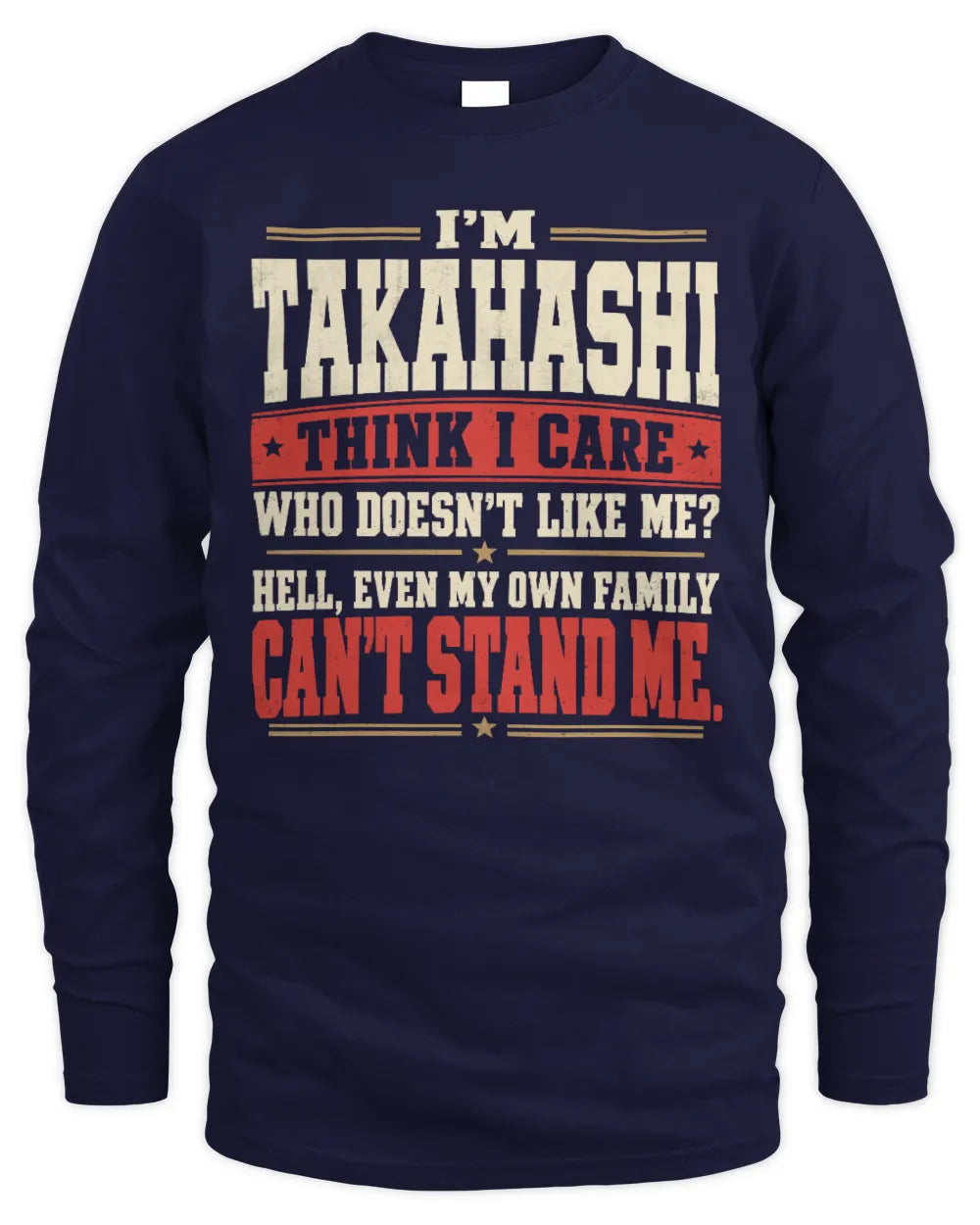 TAKAHASHI-KTL06-H009 I’m [NAME] – Think I Care? Personalized Funny T-Shirt - Men's Long Sleeved T-Shirt - Navy