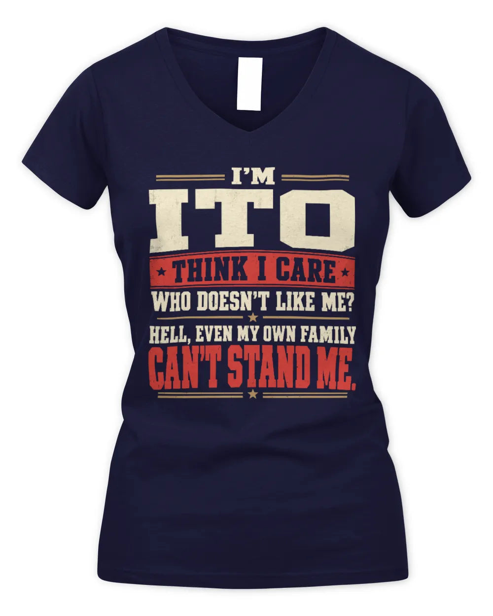 ITO-KTL06-H009 I’m [NAME] – Think I Care? Personalized Funny T-Shirt - Women's V-Neck T-Shirt - Navy