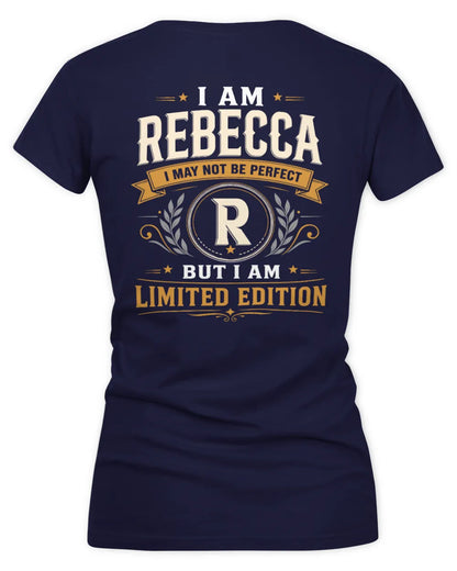 REBECCA KT88-V9 - Personalized “I Am NAME I May Not Be Perfect, But I Am Limited Edition” - Women's V-Neck T-Shirt - Navy
