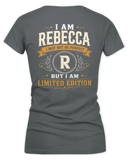 REBECCA KT88-V9 - Personalized “I Am NAME I May Not Be Perfect, But I Am Limited Edition” - Women's V-Neck T-Shirt - Charcoal
