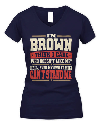 BROWN-KTL06-H009 I’m [NAME] – Think I Care? Personalized Funny T-Shirt - Women's V-Neck T-Shirt - Navy