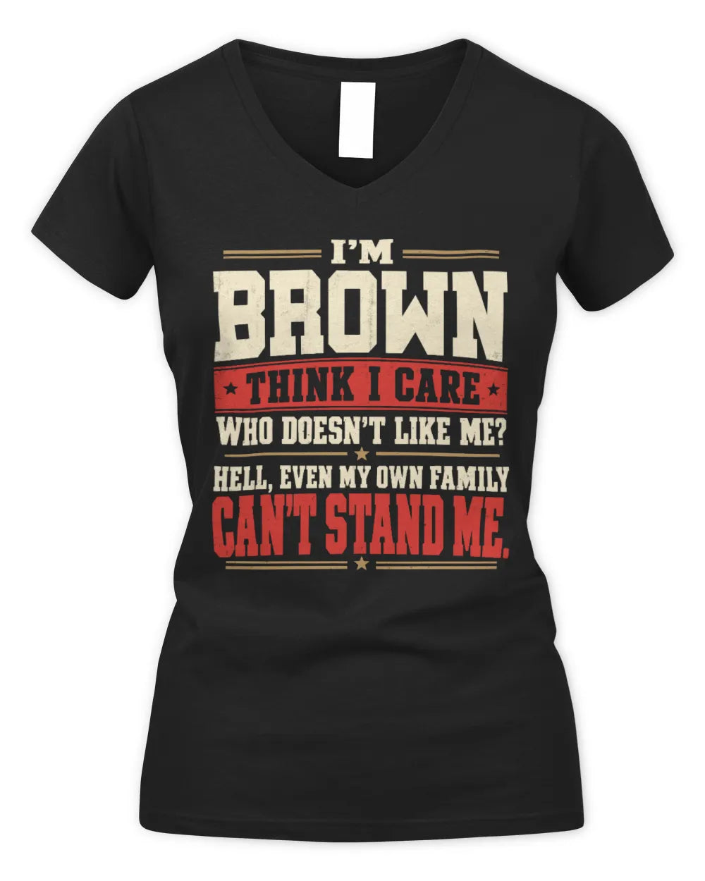 BROWN-KTL06-H009 I’m [NAME] – Think I Care? Personalized Funny T-Shirt - Women's V-Neck T-Shirt - Black