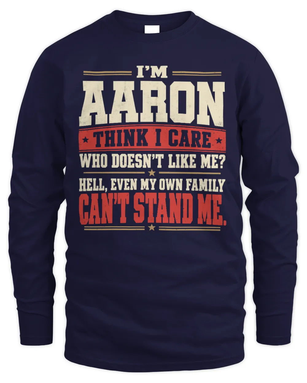 AARON-KTL06-H009 I’m [NAME] – Think I Care? Personalized Funny T-Shirt - Men's Long Sleeved T-Shirt - Navy