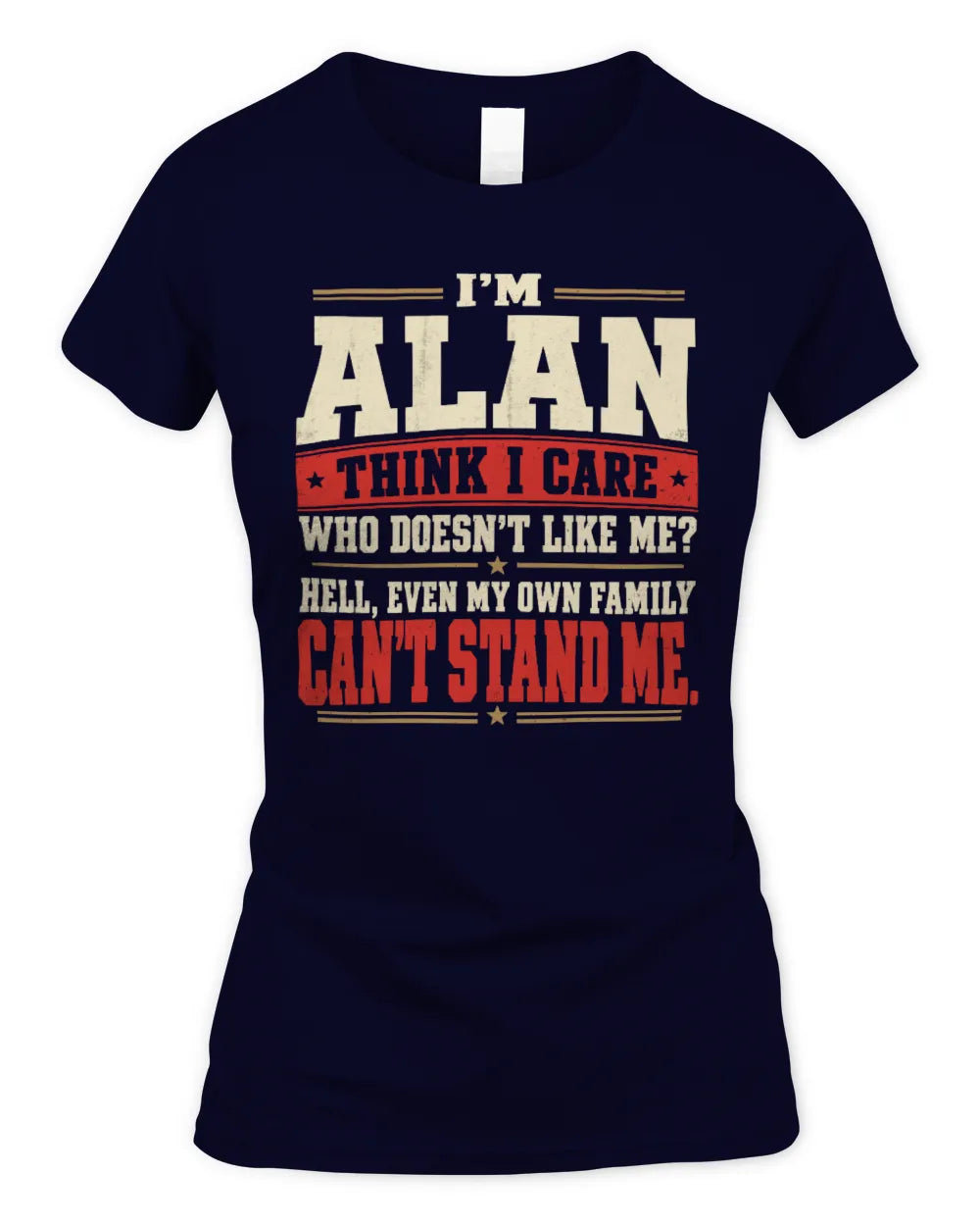 ALAN-KTL06-H009 I’m [NAME] – Think I Care? Personalized Funny T-Shirt - Women's Standard T-Shirt - Navy