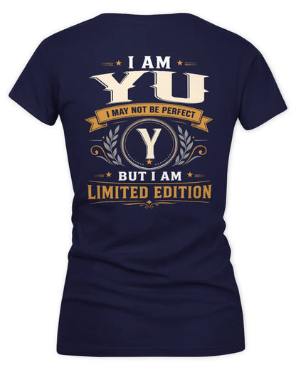 YU KT88-V9 - Personalized “I Am NAME I May Not Be Perfect, But I Am Limited Edition” - Women's V-Neck T-Shirt - Navy