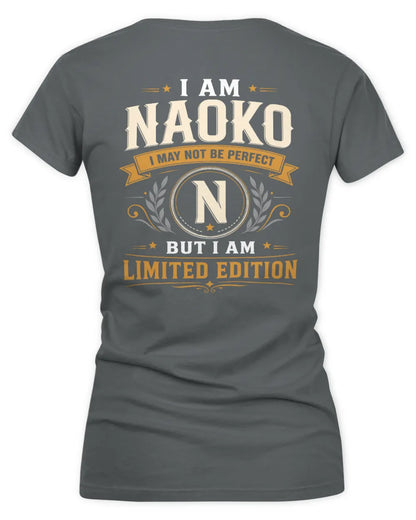 NAOKO KT88-V9 - Personalized “I Am NAME I May Not Be Perfect, But I Am Limited Edition” - Women's V-Neck T-Shirt - Charcoal