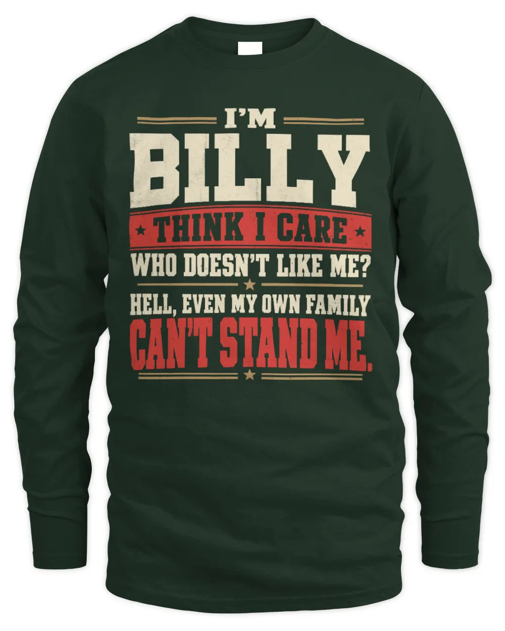 BILLY-KTL06-H009 I’m [NAME] – Think I Care? Personalized Funny T-Shirt - Men's Long Sleeved T-Shirt - Forest Green