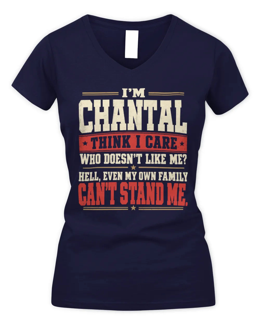 CHANTAL-KTL06-H009 I’m [NAME] – Think I Care? Personalized Funny T-Shirt - Women's V-Neck T-Shirt - Navy