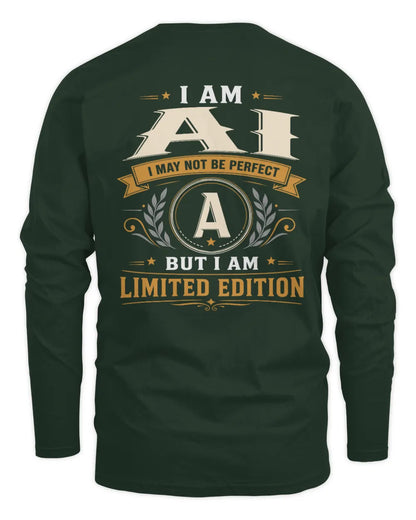 AI KT88-V9 - Personalized “I Am NAME I May Not Be Perfect, But I Am Limited Edition” - Men's Long Sleeved T-Shirt - Forest Green