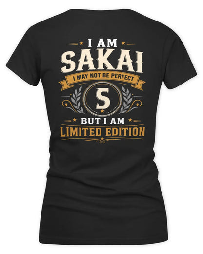 SAKAI KT88-V9 - Personalized “I Am NAME I May Not Be Perfect, But I Am Limited Edition” - Women's V-Neck T-Shirt - Black