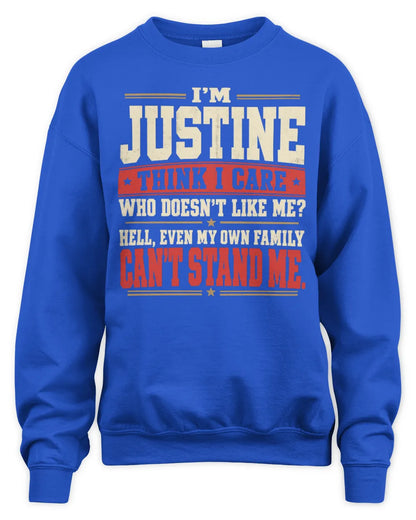 JUSTINE-KTL06-H009 I’m [NAME] – Think I Care? Personalized Funny T-Shirt - Unisex Sweatshirt - Royal