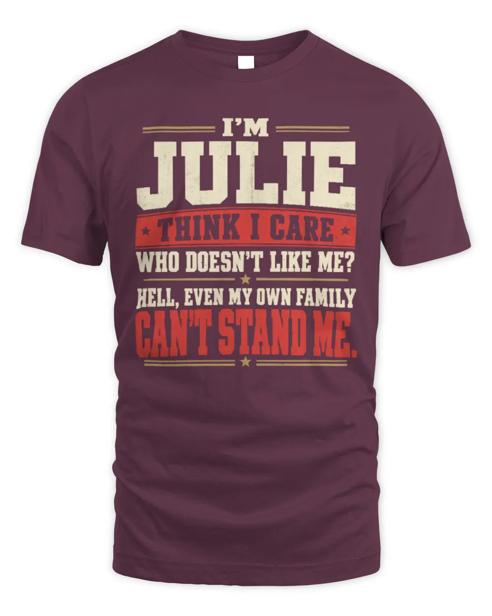 JULIE-KTL06-H009 I’m [NAME] – Think I Care? Personalized Funny T-Shirt - Unisex Standard T-Shirt - Maroon