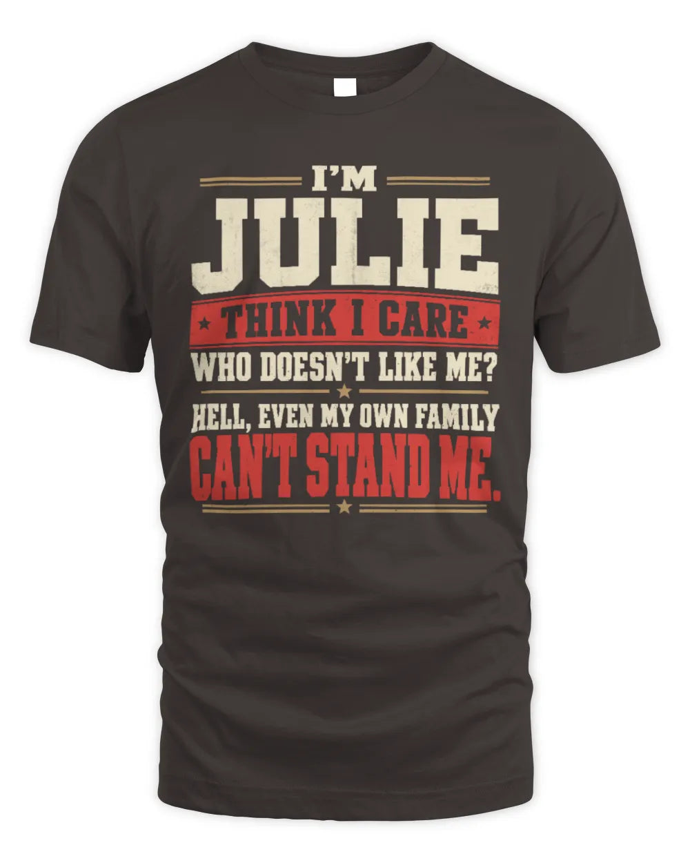 JULIE-KTL06-H009 I’m [NAME] – Think I Care? Personalized Funny T-Shirt - Unisex Standard T-Shirt - Dark Chocolate