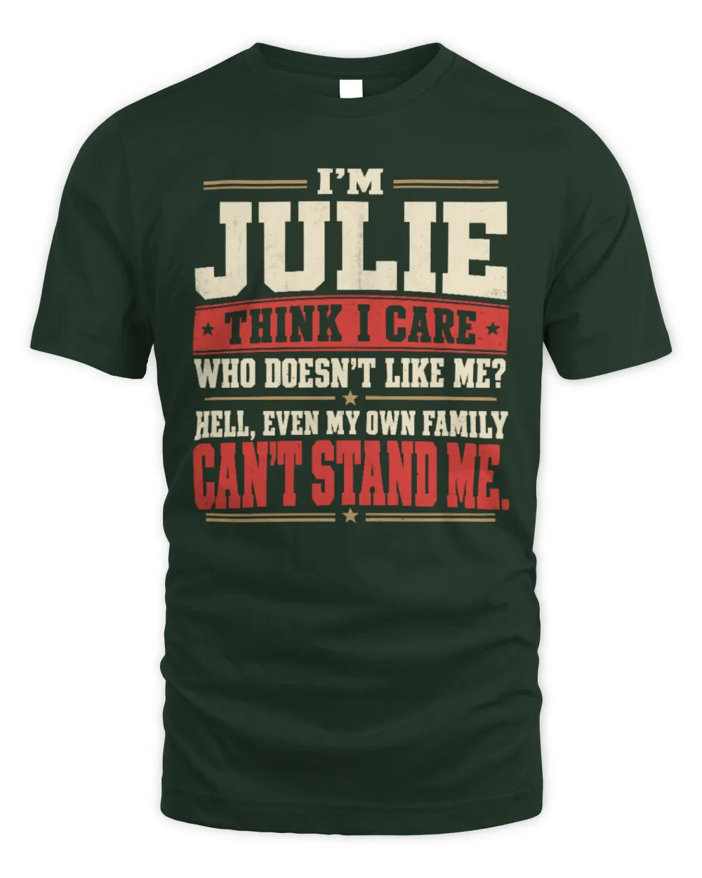 JULIE-KTL06-H009 I’m [NAME] – Think I Care? Personalized Funny T-Shirt - Unisex Standard T-Shirt - Forest Green