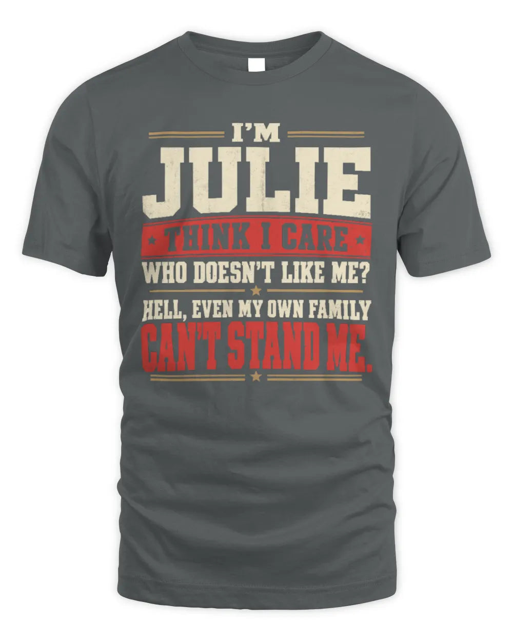 JULIE-KTL06-H009 I’m [NAME] – Think I Care? Personalized Funny T-Shirt - Unisex Standard T-Shirt - Charcoal