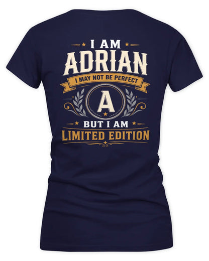 ADRIAN KT88-V9 - Personalized “I Am NAME I May Not Be Perfect, But I Am Limited Edition” - Women's V-Neck T-Shirt - Navy
