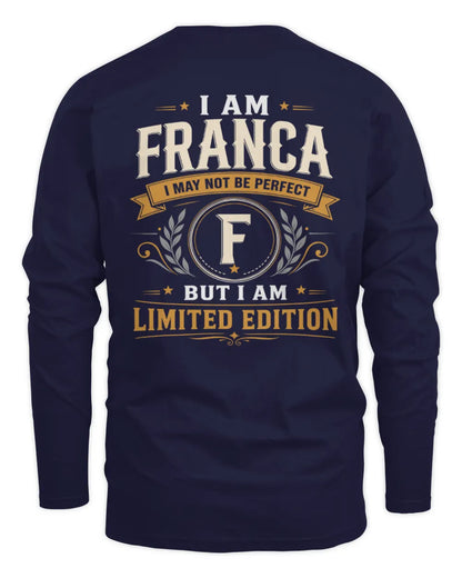 FRANCA KT88-V9 - Personalized “I Am NAME I May Not Be Perfect, But I Am Limited Edition” - Men's Long Sleeved T-Shirt - Navy