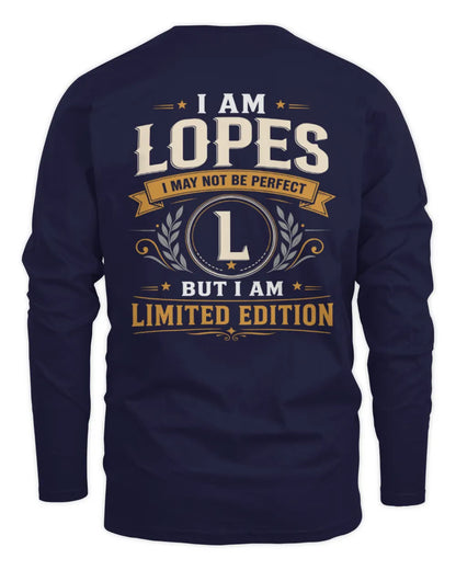 LOPES KT88-V9 - Personalized “I Am NAME I May Not Be Perfect, But I Am Limited Edition” - Men's Long Sleeved T-Shirt - Navy