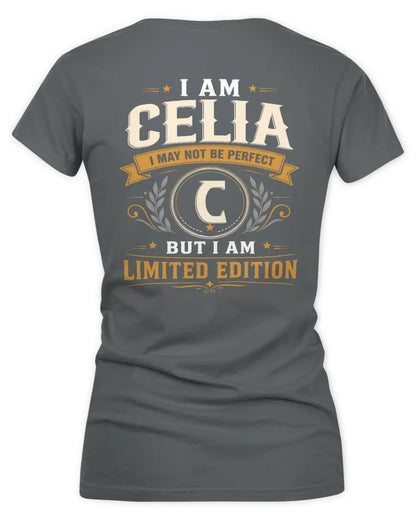 CELIA KT88-V9 - Personalized “I Am NAME I May Not Be Perfect, But I Am Limited Edition” - Women's V-Neck T-Shirt - Charcoal